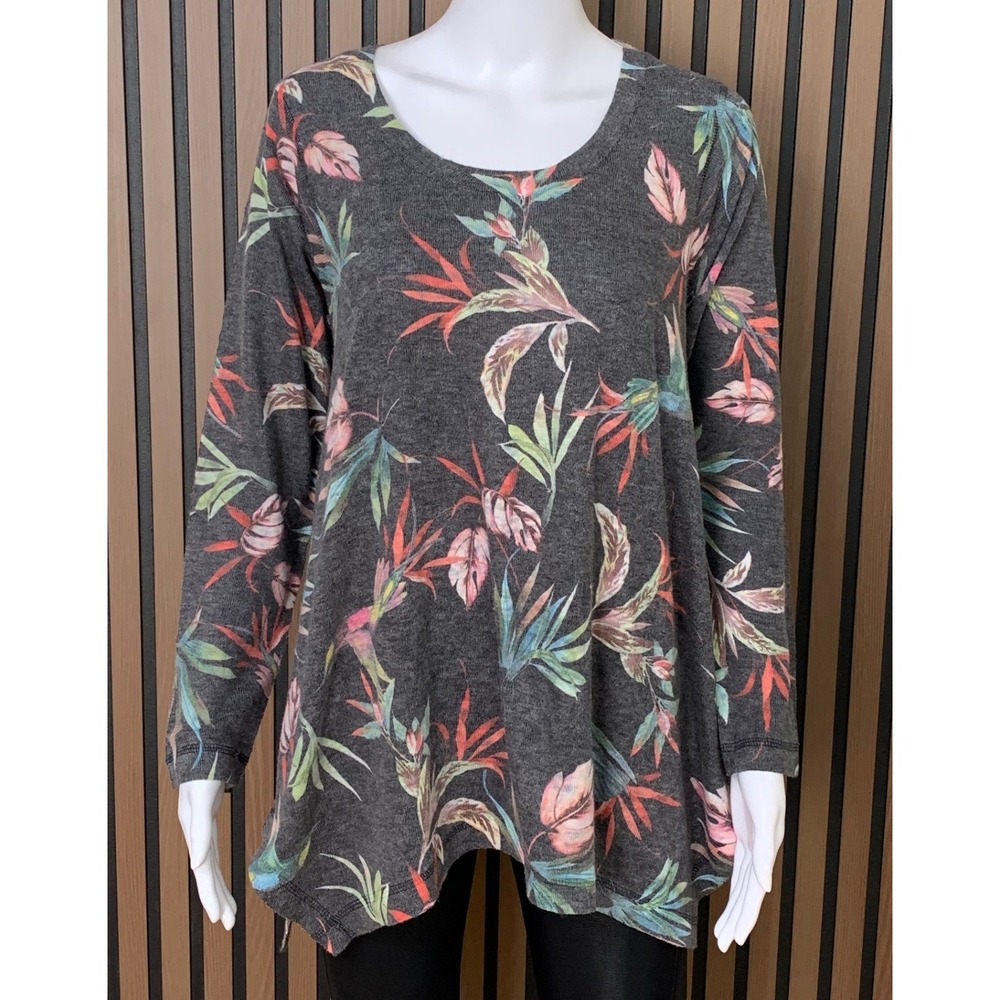 Soft‎ Surroundings Women's Gray Tropical Hummingbird Floral Tunic Top M  USA